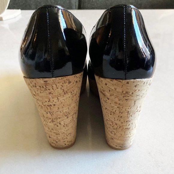 New! Via Spiga black patent leather & cork wedge 8 - Picture 6 of 9